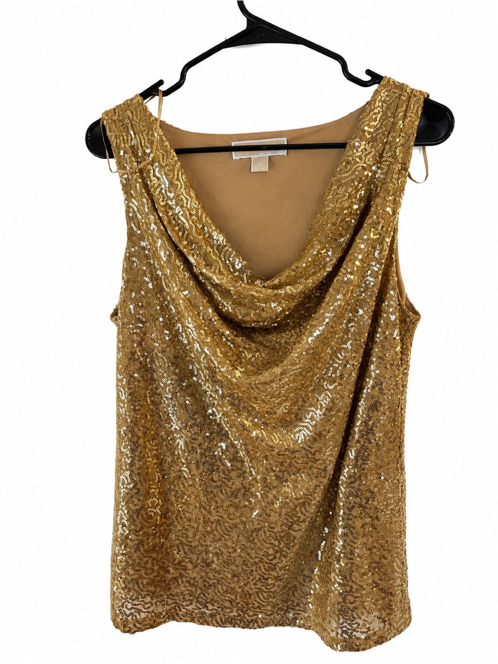 Michael Michael Kors Gold Sequin Sleeveless Top Womens Large Cowl Neck